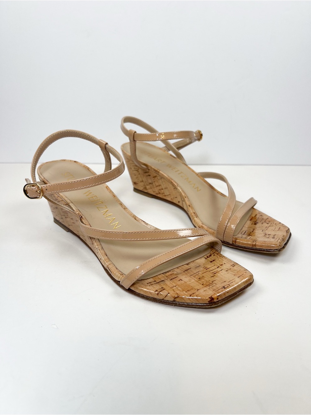 Stuart Weitzman Oasis 50 Wedge Sandal Tan Leather Cork size 6.5B